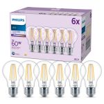 Multipack 6x Philips Bulb LED E27 Pear Filament Clear 7W 850lm - 840 Cool White