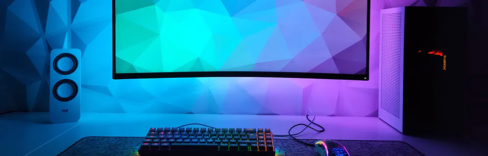 Monitor and keyboard with gaming lighting 